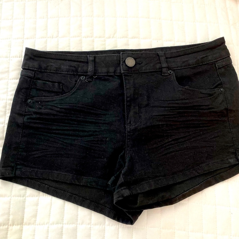 Black denim shorts